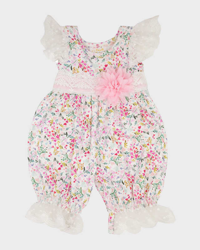 Girl's Pinkalicious Floral Ruffle Lace Romper, Size 0-24